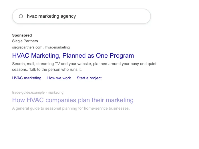Mockup of a Siegle Partners search ad