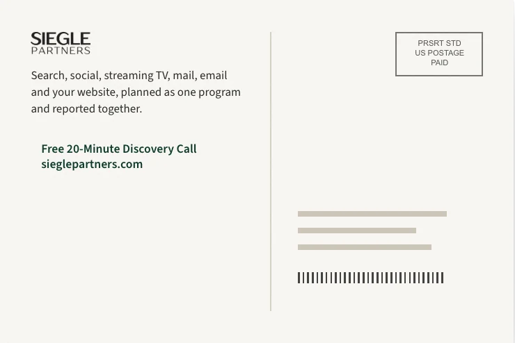 Mockup of a Siegle Partners postcard