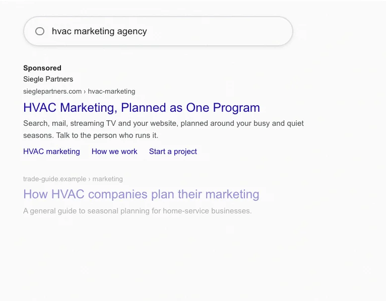 Mockup of a Siegle Partners search ad