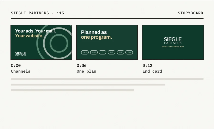 Mockup of a Siegle Partners streaming TV storyboard